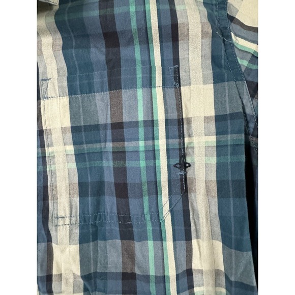 Prana Pearl Snap Dress Shirt Mens X-Large Blue Plaid Short Sleeve Button Up EUC - Picture 2 of 9